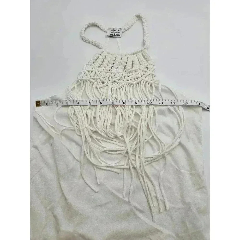 Zara Trafaluc Women's Size S White Fringe Tank - Picture 4 of 6